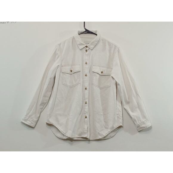 American Eagle Women’s Button Up Shacket Oversized Cream White Denim Size S - Picture 2 of 12